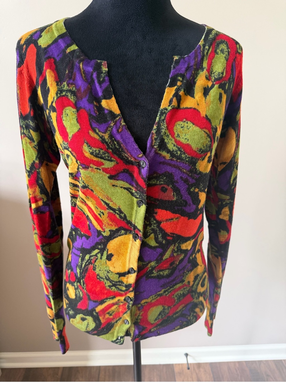 Audrey & Grace Vibrant Multicolor Button Cardigan Medium